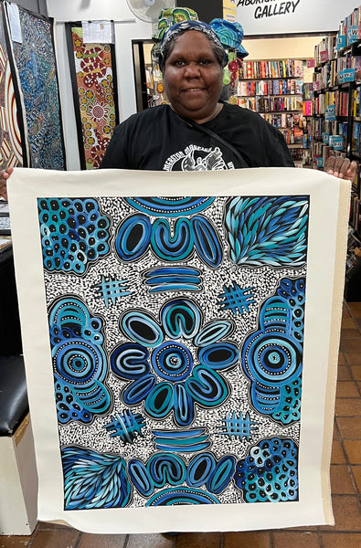 #330 My Country Dreaming (Blues) - SHARON NUMINA : Aboriginal Art: 70cm x 90cm
