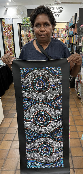 #34 Waterholes & Bush Leaves (Multi) - SELINA NUMINA : Aboriginal Art: 32xm x 93cm