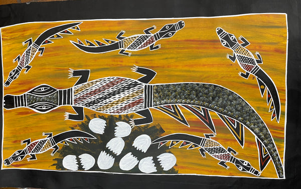#147 Saltwater Dreaming (Crocodiles Nesting) CHRISTINE BURARRWANGA : 47x86cm