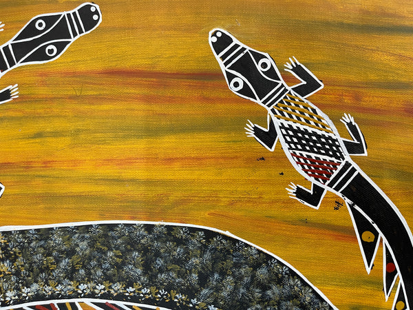 #147 Saltwater Dreaming (Crocodiles Nesting) CHRISTINE BURARRWANGA : 47x86cm