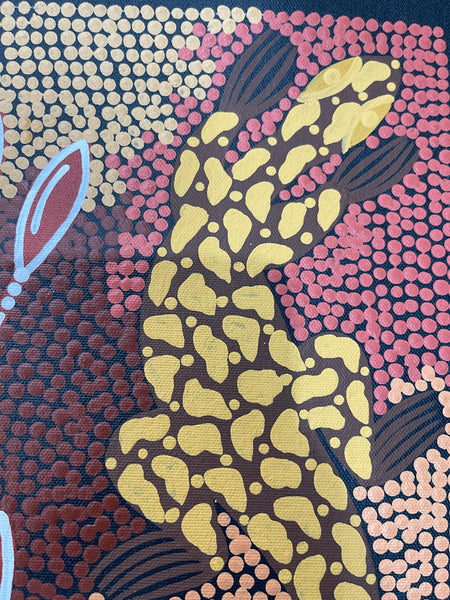 #276 Men Hunting Kangaroo & Emu at the Waterhole (Earth) - BEVAN CLANCY TJAMPITJIMPA 24x42cm