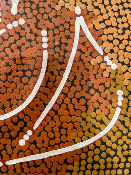 #276 Men Hunting Kangaroo & Emu at the Waterhole (Earth) - BEVAN CLANCY TJAMPITJIMPA 24x42cm