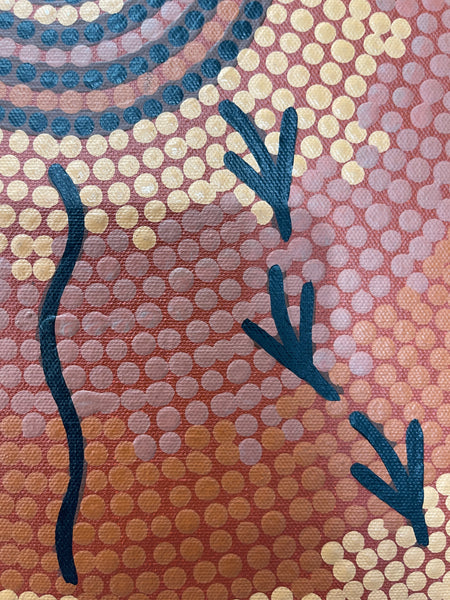 #380 Kangaroo & Emu at Waterhole - BEVAN CLANCY TJAMPITJIMPA 25x41cm
