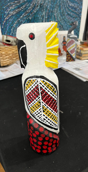 #37 White Cockatoo Carving- KENNY REID: Aboriginal Art: 30cm x 8cm x 8cm