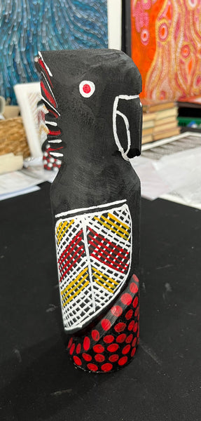 #82 Black Cockatoo Carving- KENNY REID: Aboriginal Art: 29cm x 8cm x 8cm