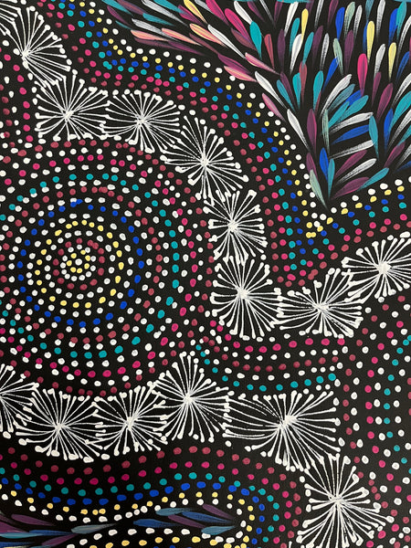 #312 Bush Medicine Leaves & Waterholes (Multi) - SELINA NUMINA : Aboriginal Art: 75cm x 95cm