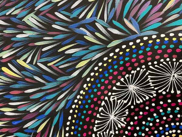 #312 Bush Medicine Leaves & Waterholes (Multi) - SELINA NUMINA : Aboriginal Art: 75cm x 95cm