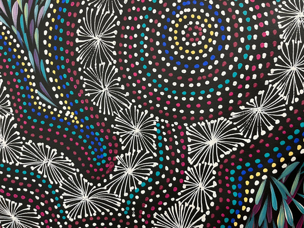 #312 Bush Medicine Leaves & Waterholes (Multi) - SELINA NUMINA : Aboriginal Art: 75cm x 95cm