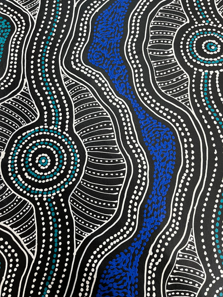 #260 Emu Dreaming (Blues)  - SHARON NUMINA Aboriginal Art: 86cm x 145cm