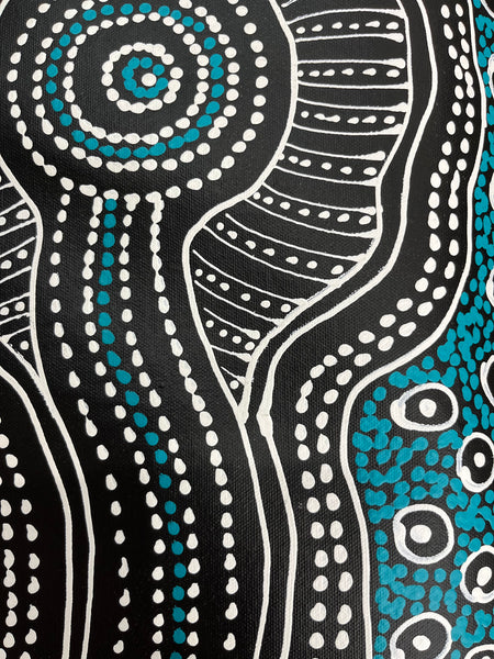 #260 Emu Dreaming (Blues)  - SHARON NUMINA Aboriginal Art: 86cm x 145cm