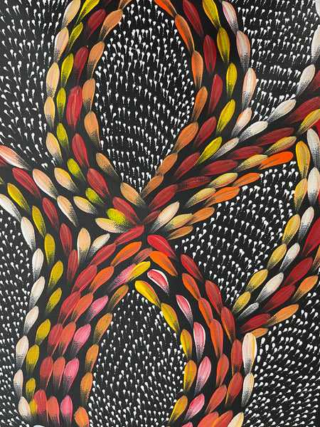 #69 Bush Medicine Leaves & Seeds (Sunset)  - Scott Duggie Aboriginal Art: 30cm x 93cm