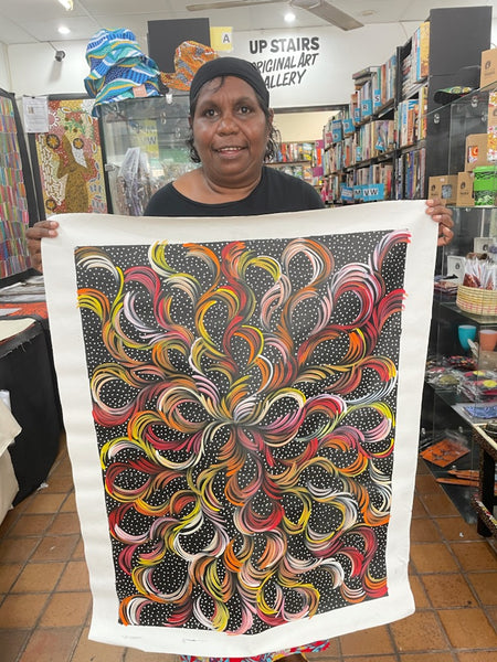 #199 Bush Medicine Leaves (Sunset) - SELINA NUMINA : Aboriginal Art: 66x87cm