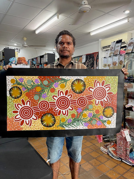 #164 Women collecting Bush Tucker - JONATHAN HOCKLEY - Aboriginal Art: 45 x 93cm