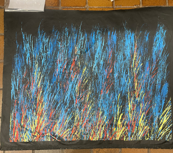 #149 Bush Fire Dreaming (Blue) - REGGIE SULTAN : Desert Art : 72x93cm