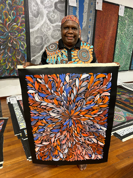 #136 Bush Medicine Leaves (Multi) - LOUISE NUMINA : Aboriginal Art: 70x96cm