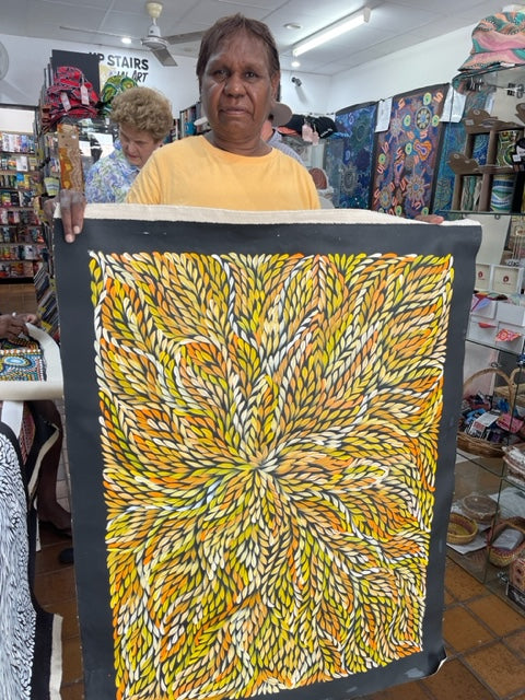 #240 Bush Medicine Leaves (Sunset) - CAROLINE NUMINA : Aboriginal Art: 72 x 95cm