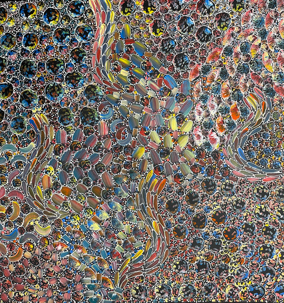 #261 Bush Yam Dreaming (Multi)- RACHAEL NAMBULA: Aboriginal Art 96x96cm