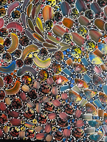 #261 Bush Yam Dreaming (Multi)- RACHAEL NAMBULA: Aboriginal Art 96x96cm