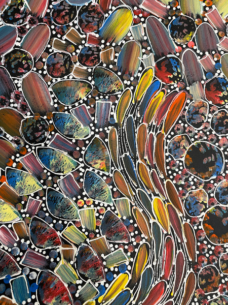 #261 Bush Yam Dreaming (Multi)- RACHAEL NAMBULA: Aboriginal Art 96x96cm