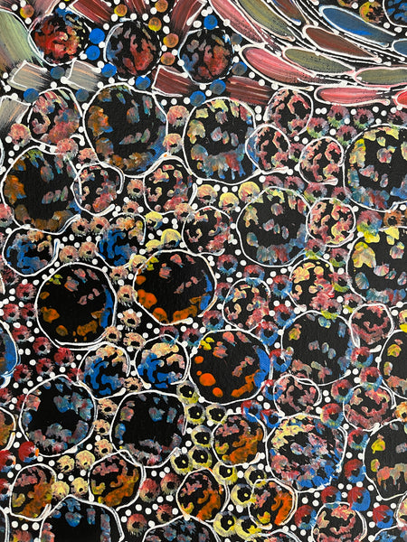 #261 Bush Yam Dreaming (Multi)- RACHAEL NAMBULA: Aboriginal Art 96x96cm