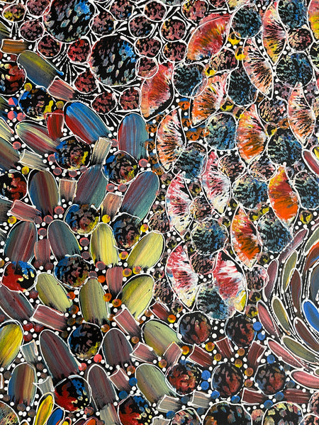 #261 Bush Yam Dreaming (Multi)- RACHAEL NAMBULA: Aboriginal Art 96x96cm
