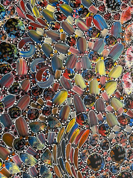 #261 Bush Yam Dreaming (Multi)- RACHAEL NAMBULA: Aboriginal Art 96x96cm