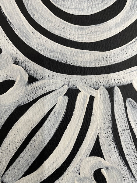#142 Women's Body Design (Blk/Whte)  LOUISE NUMINA : Aboriginal Art: 85x83cm