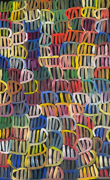 #189 Women's Body Design (Multi)  LOUISE NUMINA : Aboriginal Art: 94 x 147cm