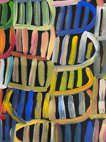 #189 Women's Body Design (Multi)  LOUISE NUMINA : Aboriginal Art: 94 x 147cm