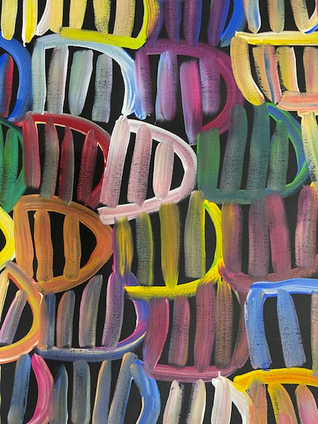 #189 Women's Body Design (Multi)  LOUISE NUMINA : Aboriginal Art: 94 x 147cm