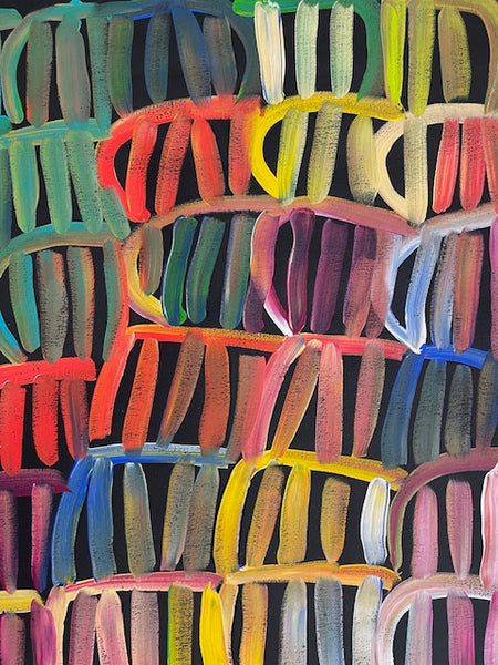 #189 Women's Body Design (Multi)  LOUISE NUMINA : Aboriginal Art: 94 x 147cm