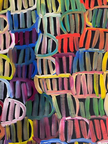 #189 Women's Body Design (Multi)  LOUISE NUMINA : Aboriginal Art: 94 x 147cm
