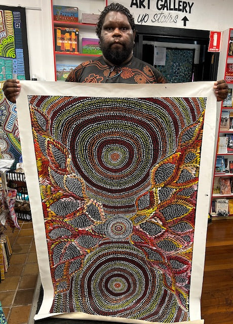 #169 Waterholes & Bush Medicine Leaves (Sunset)  - Scott Duggie Aboriginal Art: 90cm x 147cm