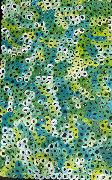 #124 Seeded Bush Melons (Greens) - LOUISE NUMINA : Aboriginal Art: 94x149cm