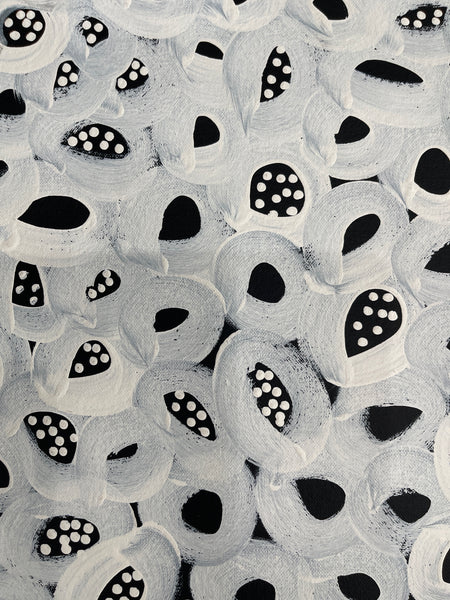 #148 Seeded Bush Melons (White) - LOUISE NUMINA : Aboriginal Art: 96x140cm