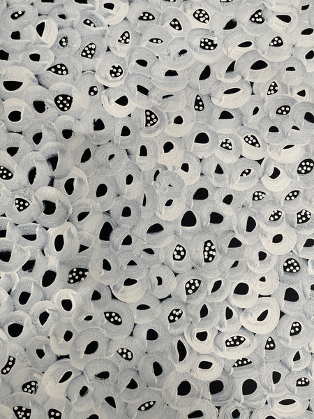 #148 Seeded Bush Melons (White) - LOUISE NUMINA : Aboriginal Art: 96x140cm