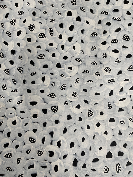 #148 Seeded Bush Melons (White) - LOUISE NUMINA : Aboriginal Art: 96x140cm
