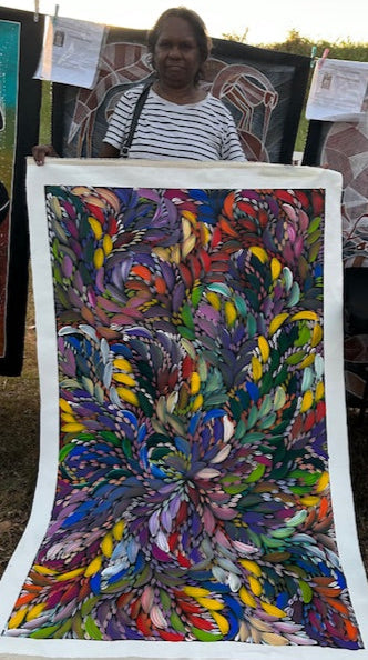 #170 Bush Medicine Leaves (Multi) - CAROLINE NUMINA : Aboriginal Art: 90cm x 150cm