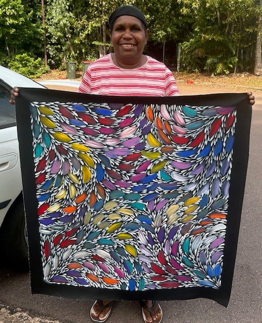 #262 Bush Medicine Leaves (Multi) - SELINA NUMINA : Aboriginal Art: 92cm x 90cm