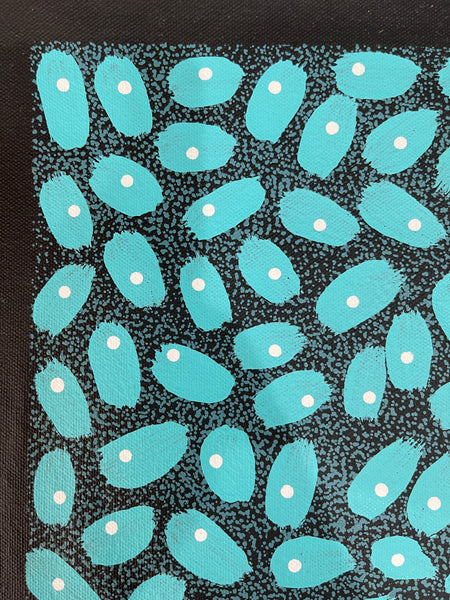 #221 ALIARA BIRD After the Rain (Aqua/Teal) : Aboriginal Art: 52x67cm