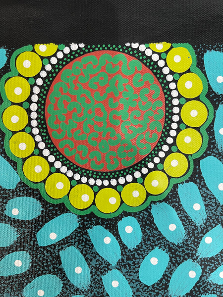 #221 ALIARA BIRD After the Rain (Aqua/Teal) : Aboriginal Art: 52x67cm