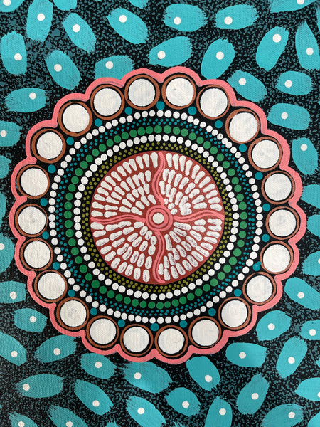 #221 ALIARA BIRD After the Rain (Aqua/Teal) : Aboriginal Art: 52x67cm