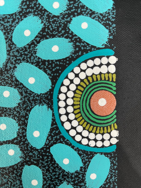 #221 ALIARA BIRD After the Rain (Aqua/Teal) : Aboriginal Art: 52x67cm