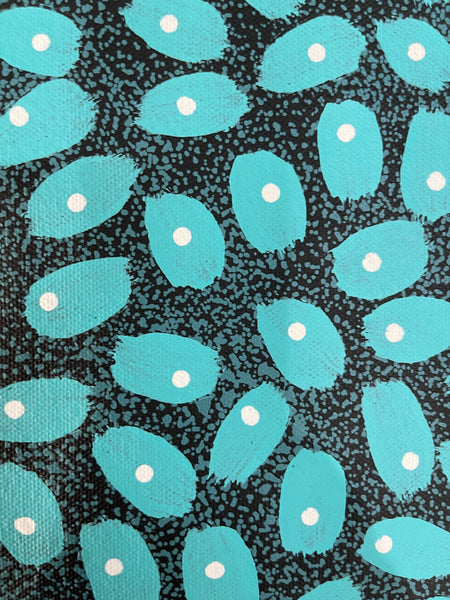 #221 ALIARA BIRD After the Rain (Aqua/Teal) : Aboriginal Art: 52x67cm