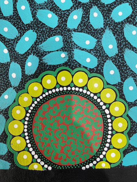 #221 ALIARA BIRD After the Rain (Aqua/Teal) : Aboriginal Art: 52x67cm