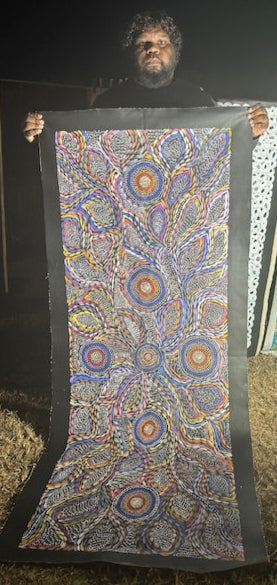 #62 Waterholes & Bush Medicine Leaves (Multi)  - Scott Duggie Aboriginal Art: 196cm x 75cm