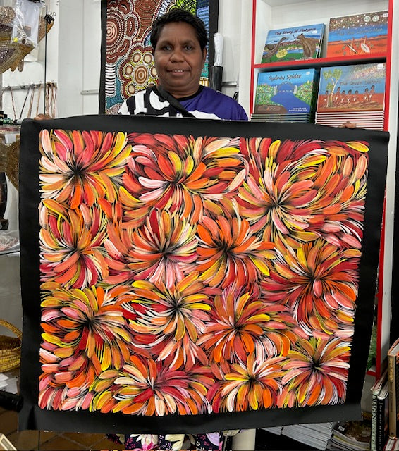#206 Bush Medicine Leaves (Sunset) - SELINA NUMINA : Aboriginal Art 95cm x 83cm