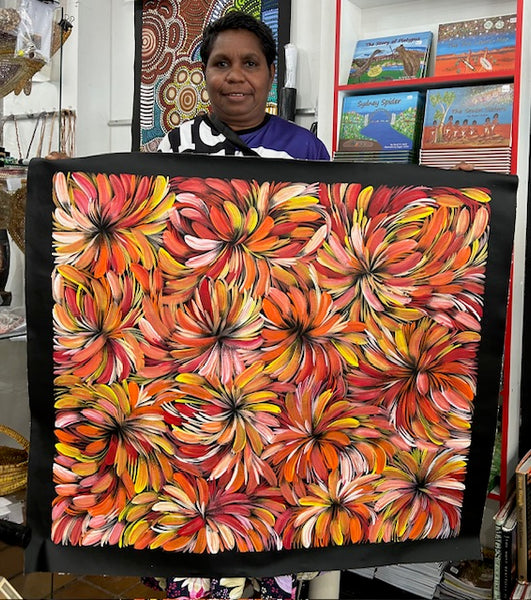 #206 Bush Medicine Leaves (Sunset) - SELINA NUMINA : Aboriginal Art 95cm x 83cm