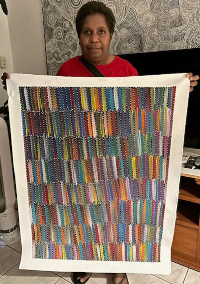 #203 Seeded Bush Yams (Multi)- SELINA NUMINA :Aboriginal Art:  71cm x 92cm