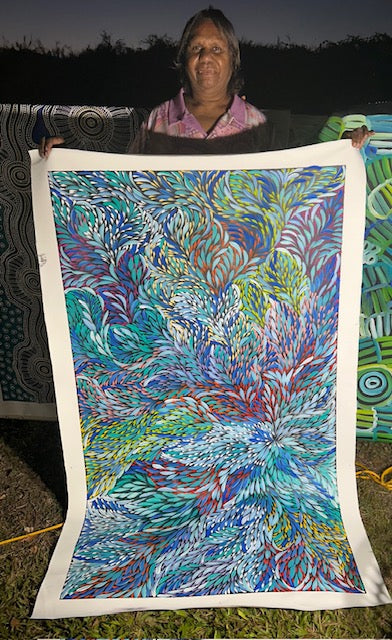 #258 Bush Medicine Leaves (Multi) - CAROLINE NUMINA : Aboriginal Art: 145cm x 85cm